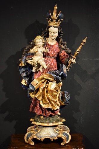 Vierge à l'enfant Sculpture en bois polychrome 